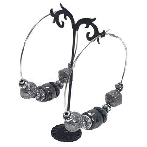 Large Silver Beaded Statement Hoop Earrings